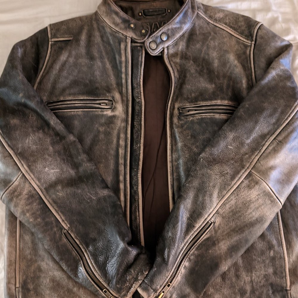 Distressed Heavy Wilson's Leather Jacket with Zipper Chest Pockets